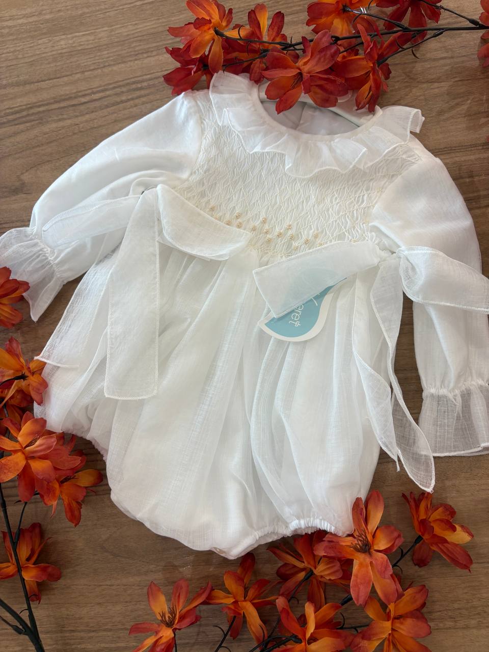 Pagliaccetto BATTESIMALE PUNTO SMOCK BEIGE NISERET