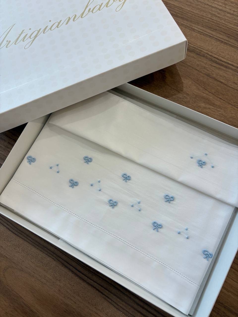 Lenzuolino FIOCCHI BIANCO E CIELO ARTIGIANBABY