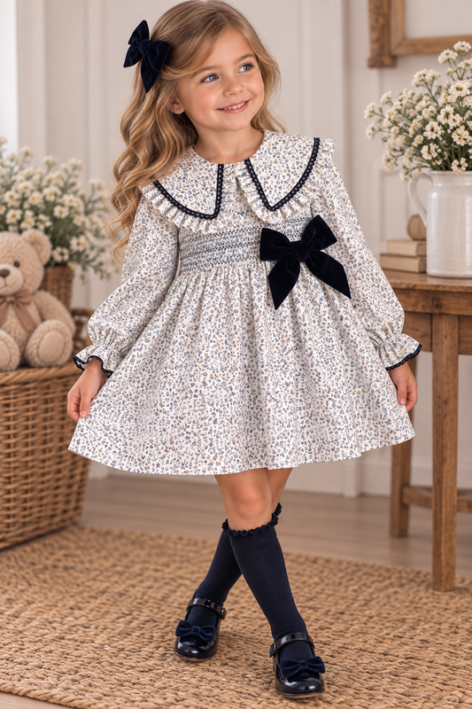 ABITO FIORI CON FIOCCO BLU VALENTINA BEBÈS