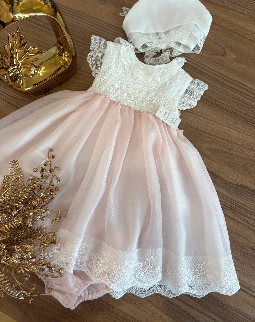 Abito BATTESIMALE PUNTO SMOCK ROSA NISERET