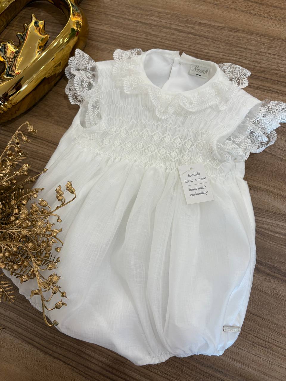 PAGLIACCETTO BATTESIMALE BIANCO PUNTO SMOCK NISERET