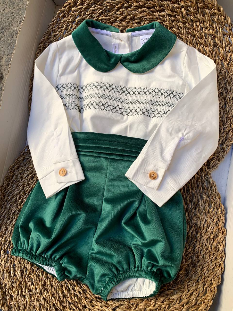 Completo VERDE PUNTO SMOCK VALENTINA BEBÈS