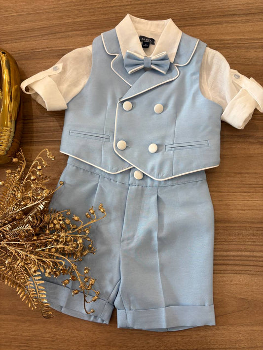 Completo ELEGANTE CON GILET BIANCO& AZZURRO BABY A.