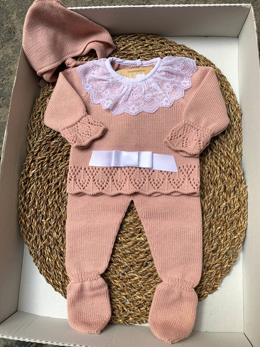 Tutina spezzata con collo IN PIZZO ROSA BABY FASHION