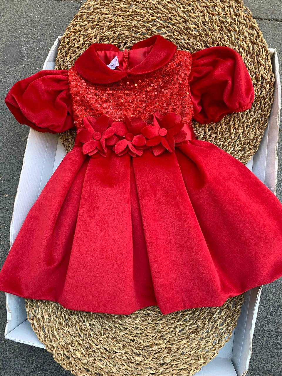 ABITO FIORI PAILLETTES ROSSO