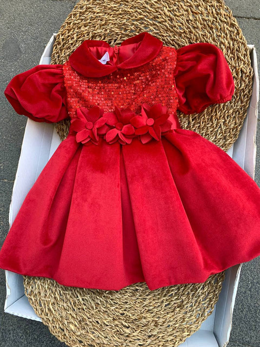 ABITO FIORI PAILLETTES ROSSO