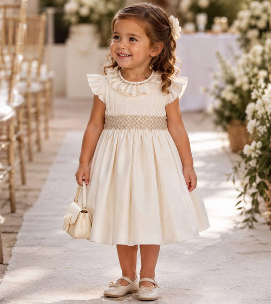 VESTITO PUNTO SMOCK ECRU NAXOS