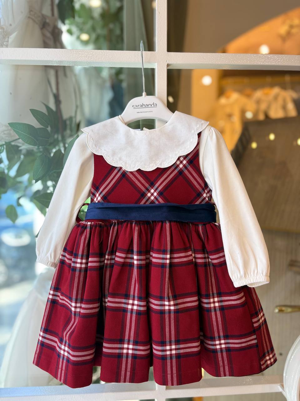 Abito scozzese ROSSO con CINTURA BLU SARABANDA