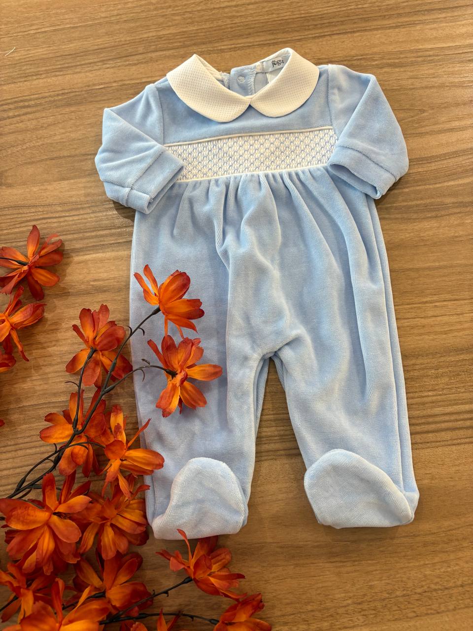 Tutina CELESTE PUNTO SMOCK IN CINIGLIA