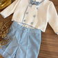 COMPLETO ELEGANTE CON CARDIGAN DOPPIO PETTO BIANCO& AZZURRO BABY A.