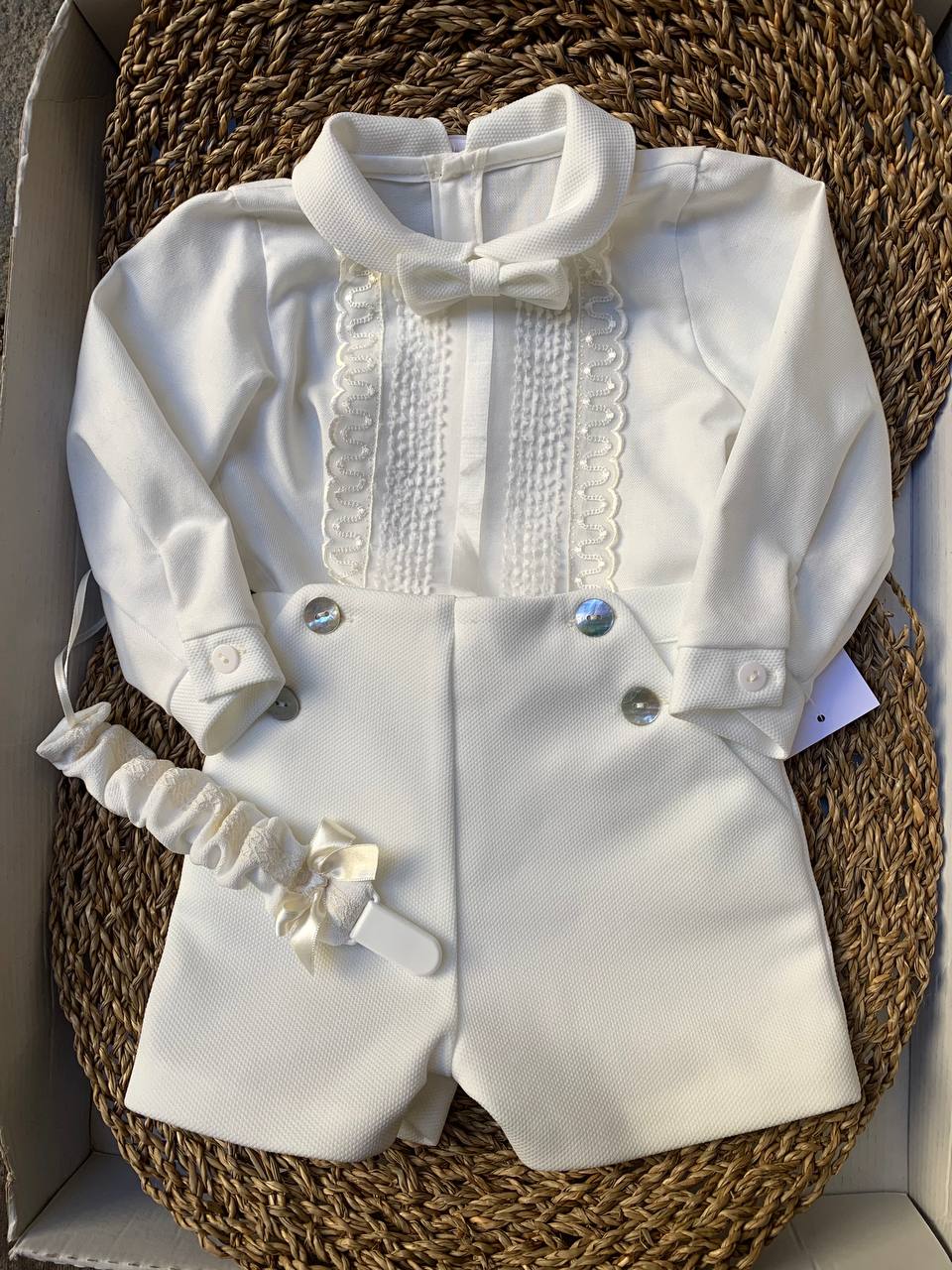 Abito Battesimale BIANCO RICAMO PON PON