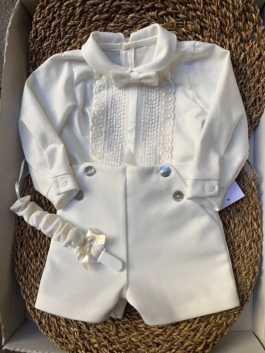 Abito Battesimale BIANCO RICAMO PON PON