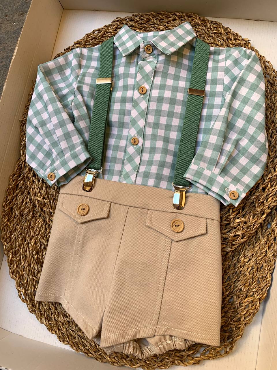 Salopette SCACCHI VERDE E BEIGE DEL SUR