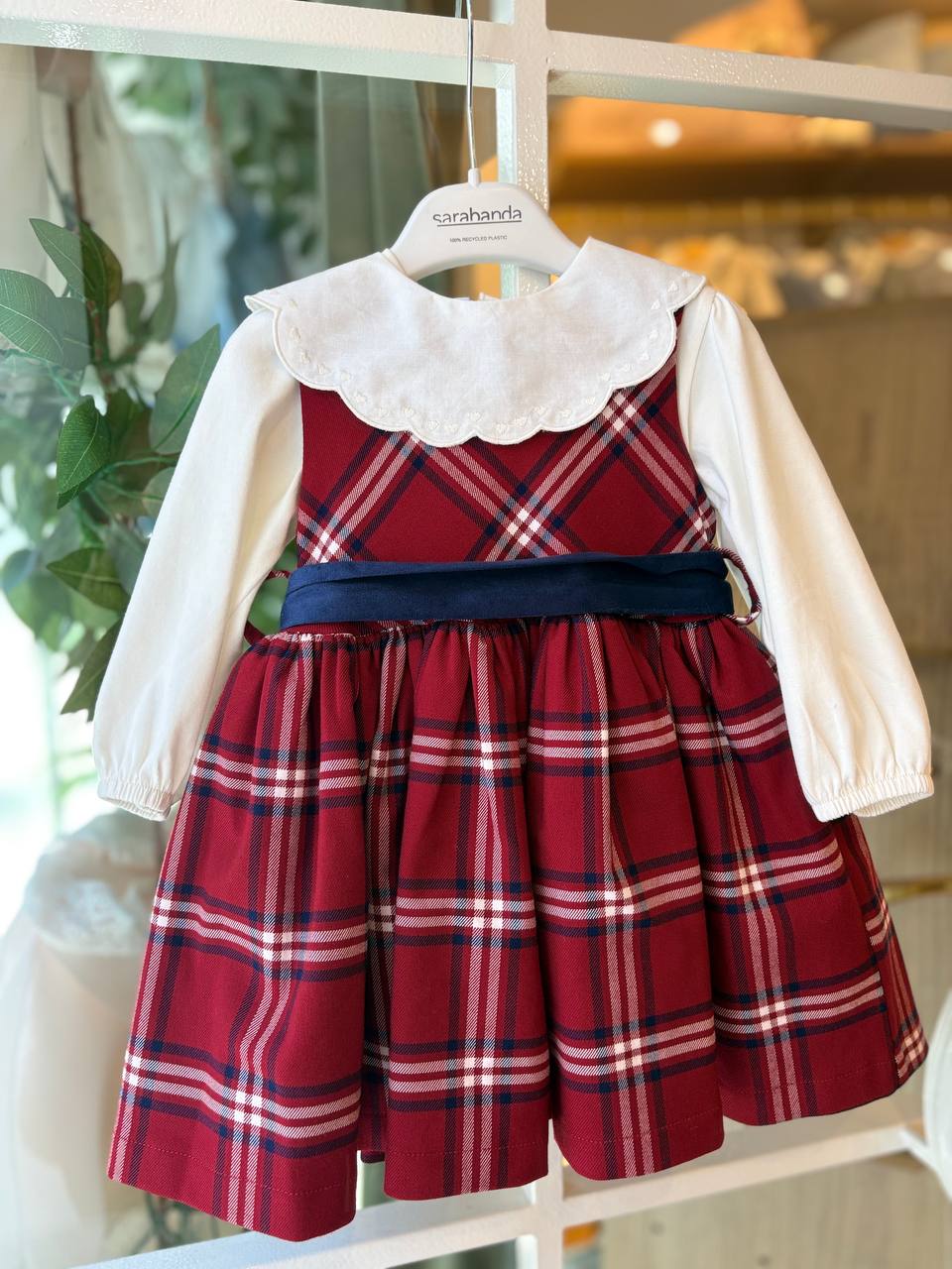 Abito scozzese ROSSO con CINTURA BLU SARABANDA