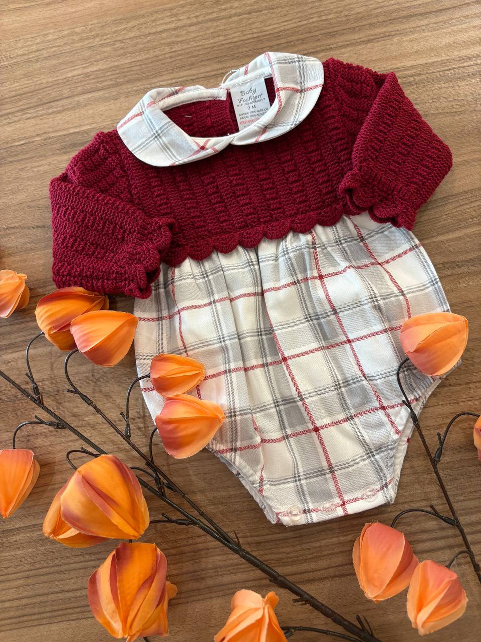Pagliaccetto BORDEAUX QUADRI BABY FASHION