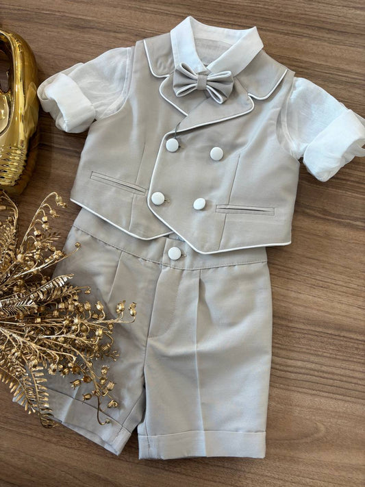 Completo ELEGANTE CON GILET BIANCO& TORTORA BABY A.