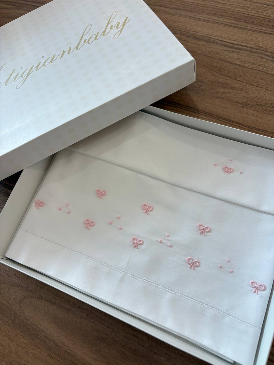 Lenzuolino FIOCCHI BIANCO E ROSA ARTIGIANBABY