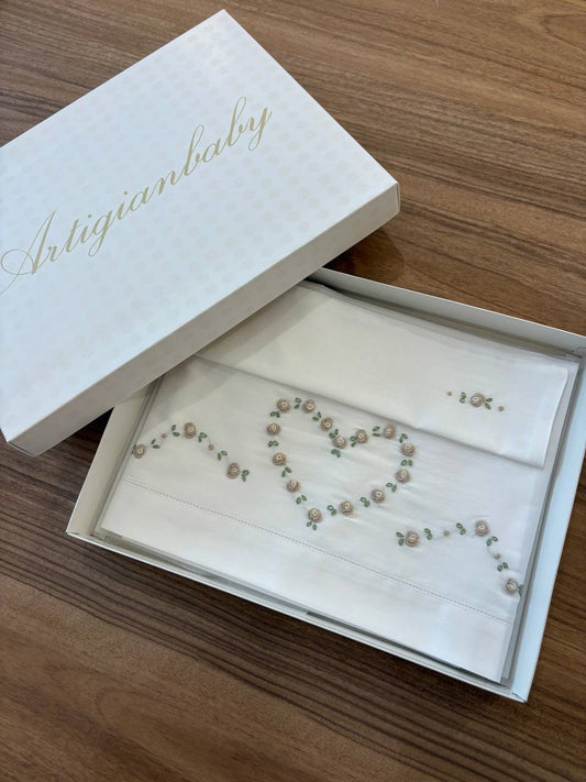 Lenzuolino CUORE BIANCO ECRÙ ARTIGIANBABY