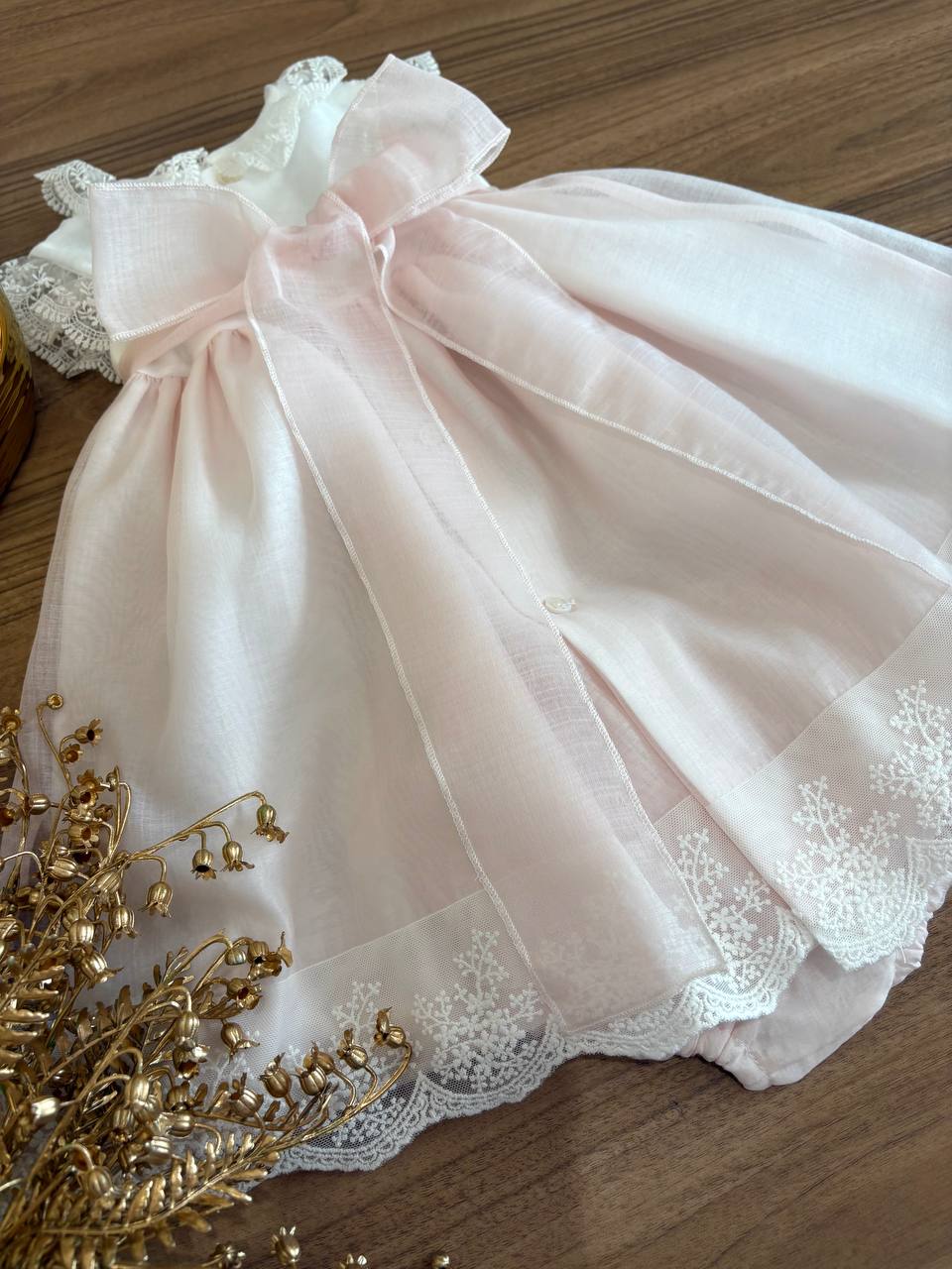 Abito BATTESIMALE PUNTO SMOCK ROSA NISERET
