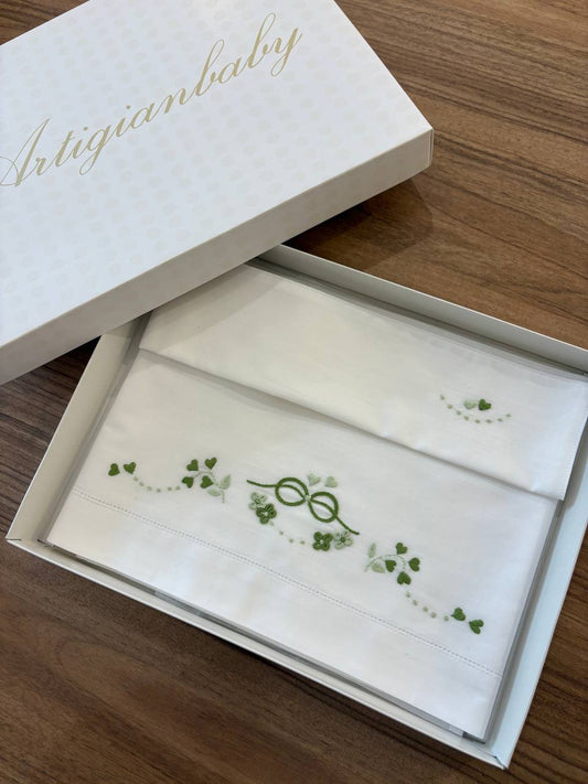 Lenzuolino INFINITO CON FIORI A RILIEVO VERDE ARTIGIANBABY