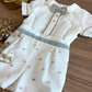 Abito BATTESIMALE POIS CELESTE E BEIGE PONTO POR PONTO