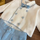COMPLETO ELEGANTE CON CARDIGAN DOPPIO PETTO BIANCO& AZZURRO BABY A.