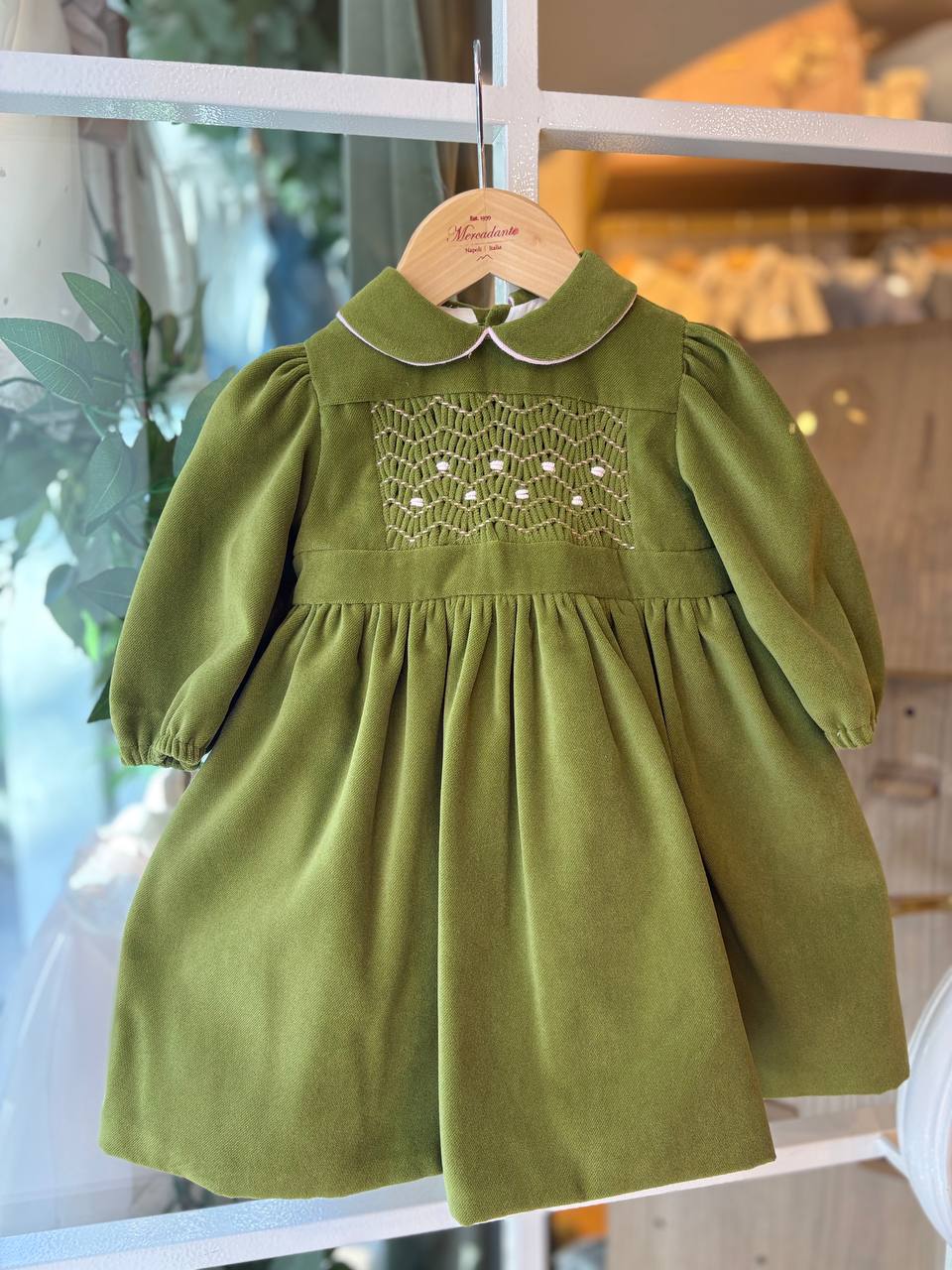 Abito VERDE OLIVA PUNTO SMOCK MERCADANTE