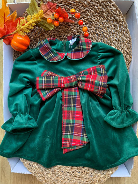Vestito CON FIOCCO TARTAN VERDE