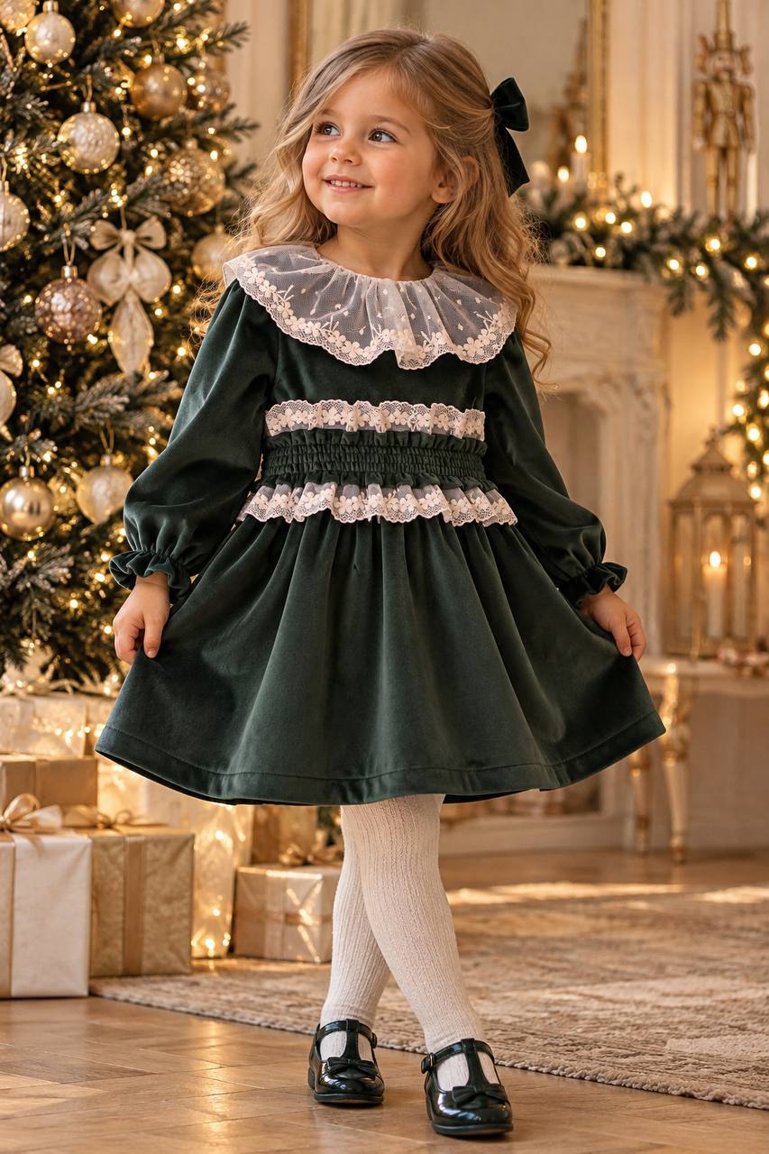 Abito Petit Noël VERDE IN VELLUTO FOFETTES