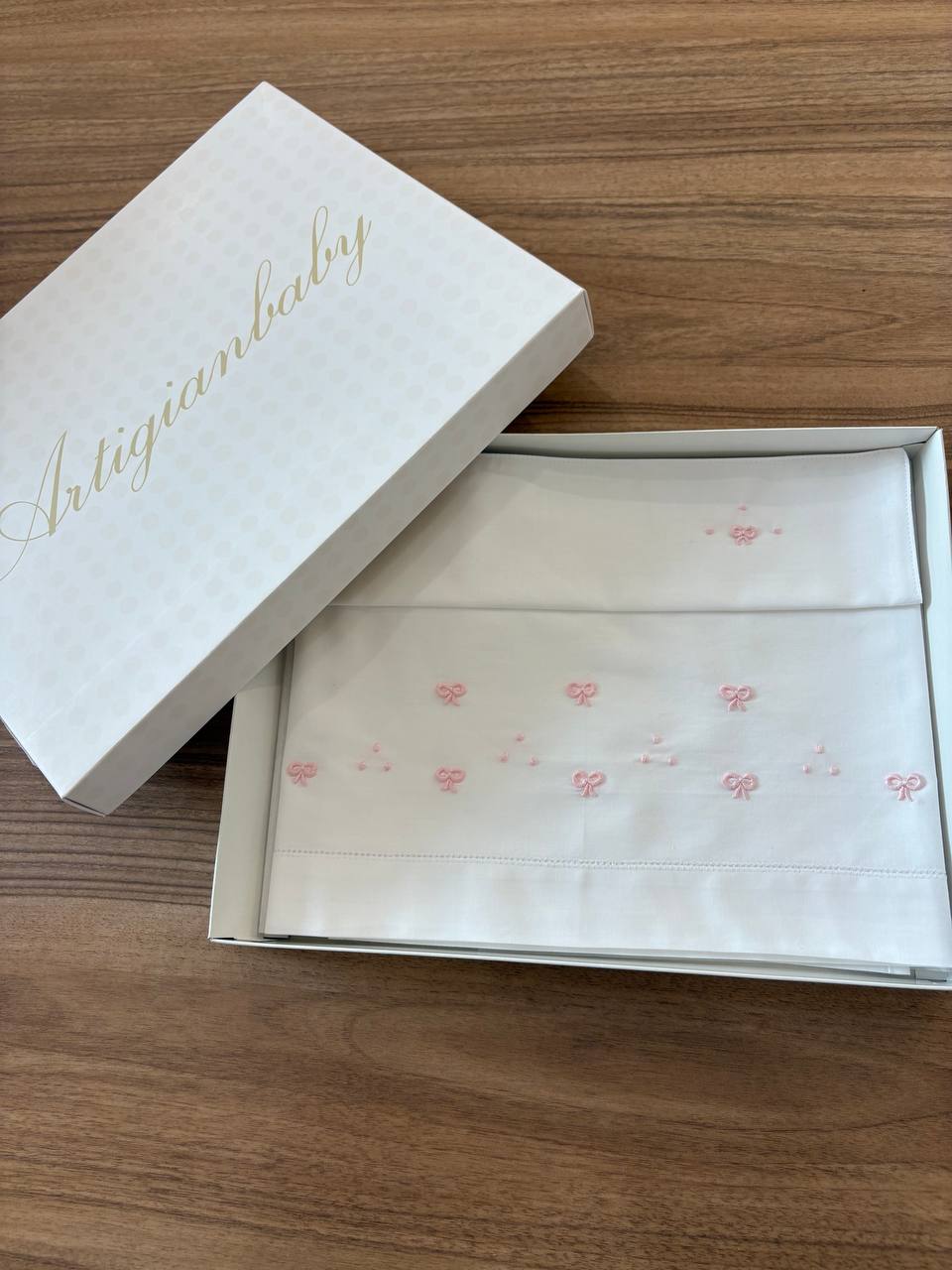 Lenzuolino FIOCCHI BIANCO E ROSA ARTIGIANBABY