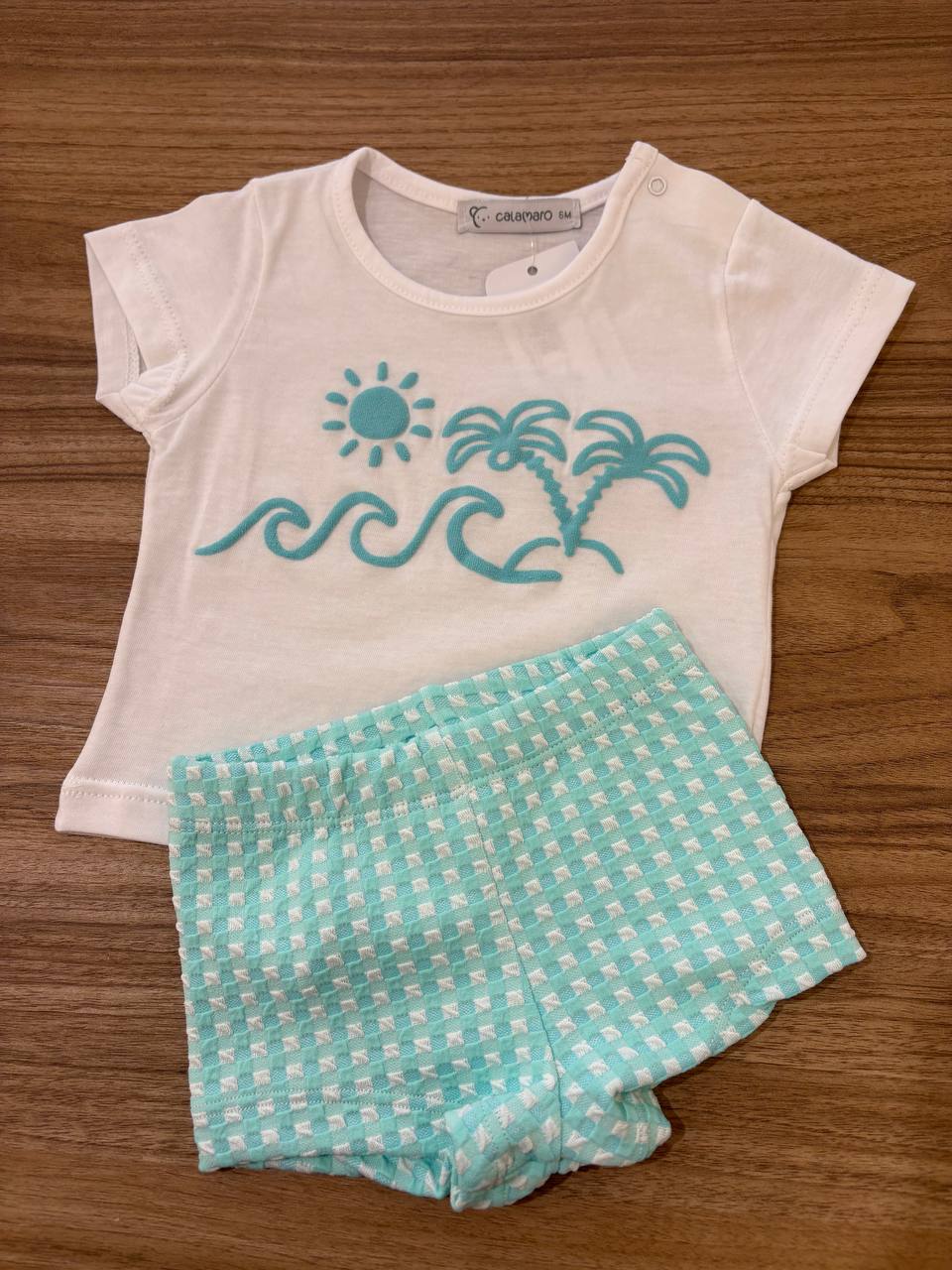 Costume E T-SHIRT VERDE ACQUA CALAMARO