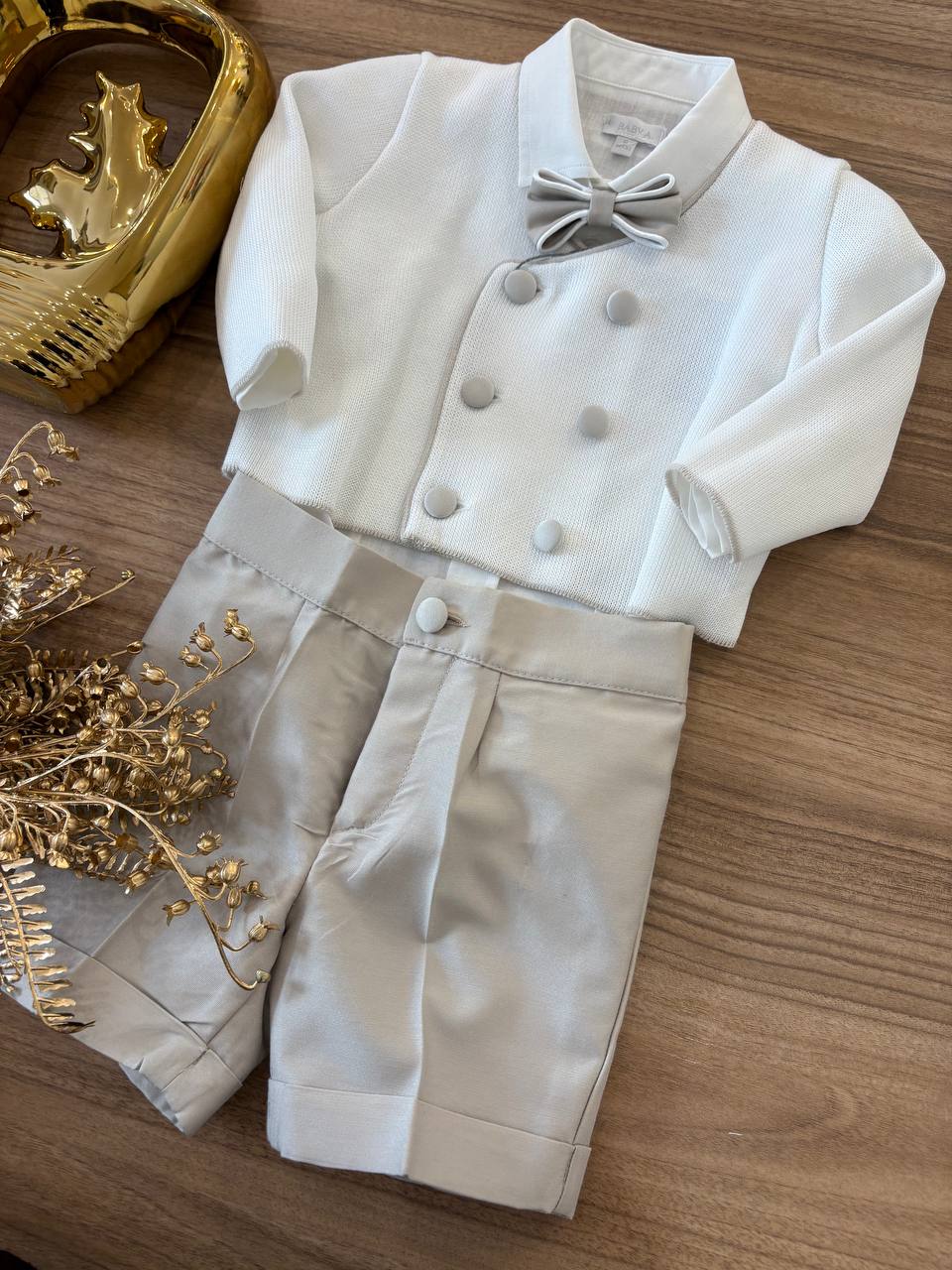Completo ELEGANTE CON CARDIGAN DOPPIO PETTO BIANCO& TORTORA BABY A.