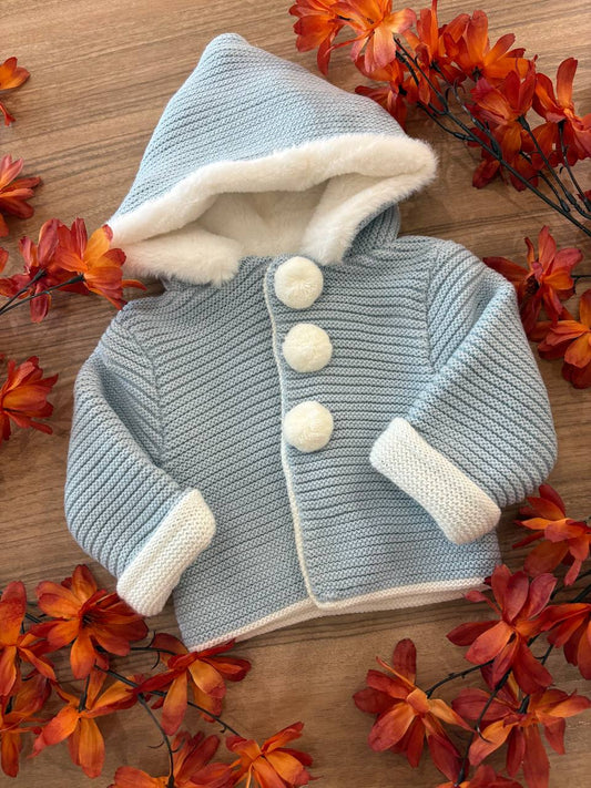 CAPPOTTINO CELESTE POM PON BABY FASHION