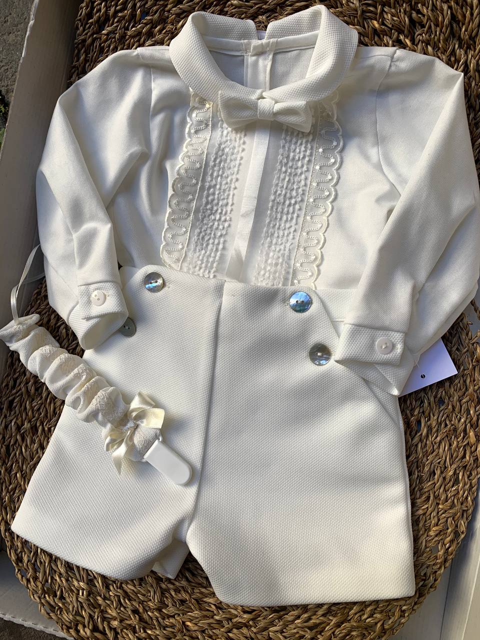 Abito Battesimale BIANCO RICAMO PON PON