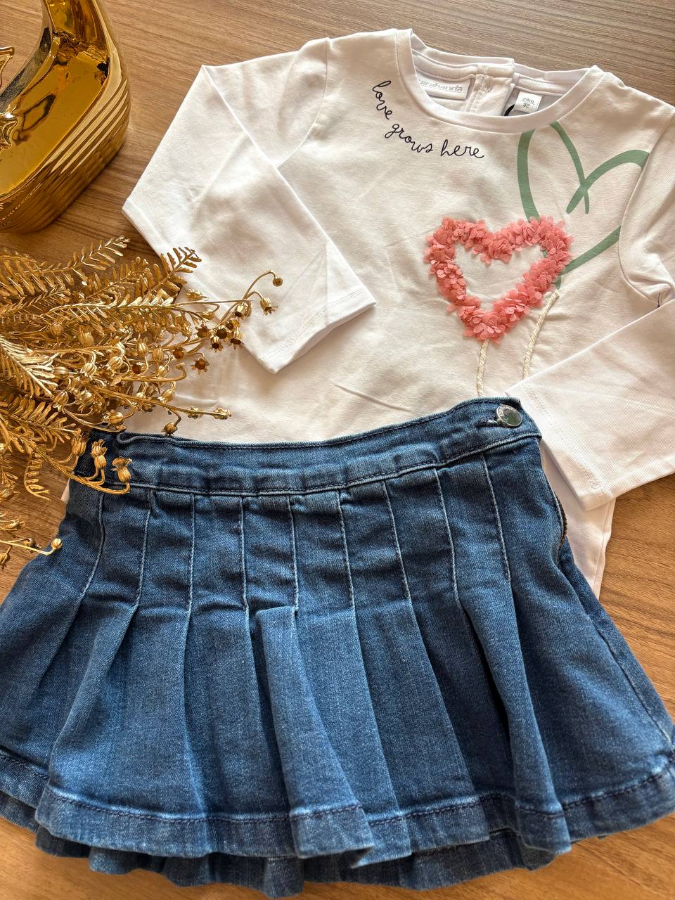 Completo GONNA IN DENIM E T-SHIRT CUORICINI SARABANDA