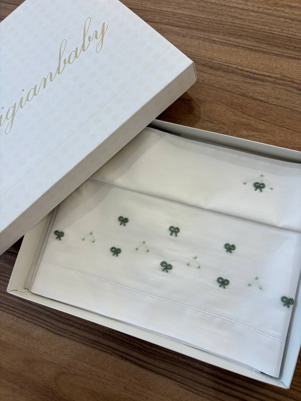 Lenzuolino FIOCCHI BIANCO E VERDE ARTIGIANBABY