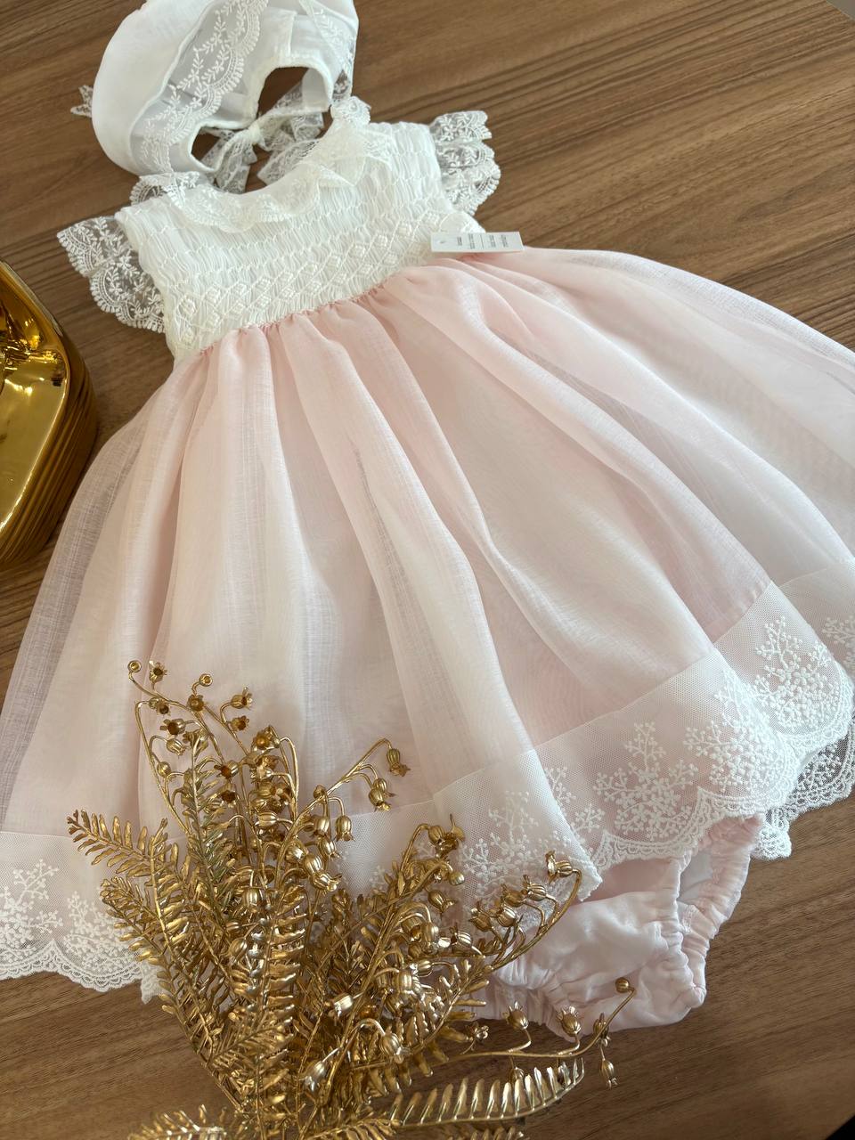 Abito BATTESIMALE PUNTO SMOCK ROSA NISERET