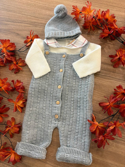 Salopette e CAPPELLINO GRIGIO QUADRI BABY FASHION