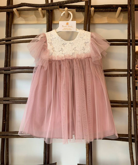 VESTITO ROSA CON FIORI RICAMATI DEL SUR