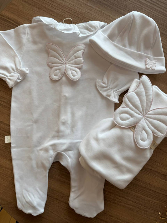 Coordinato BUTTERFLY BIANCO E ROSA BABY GI
