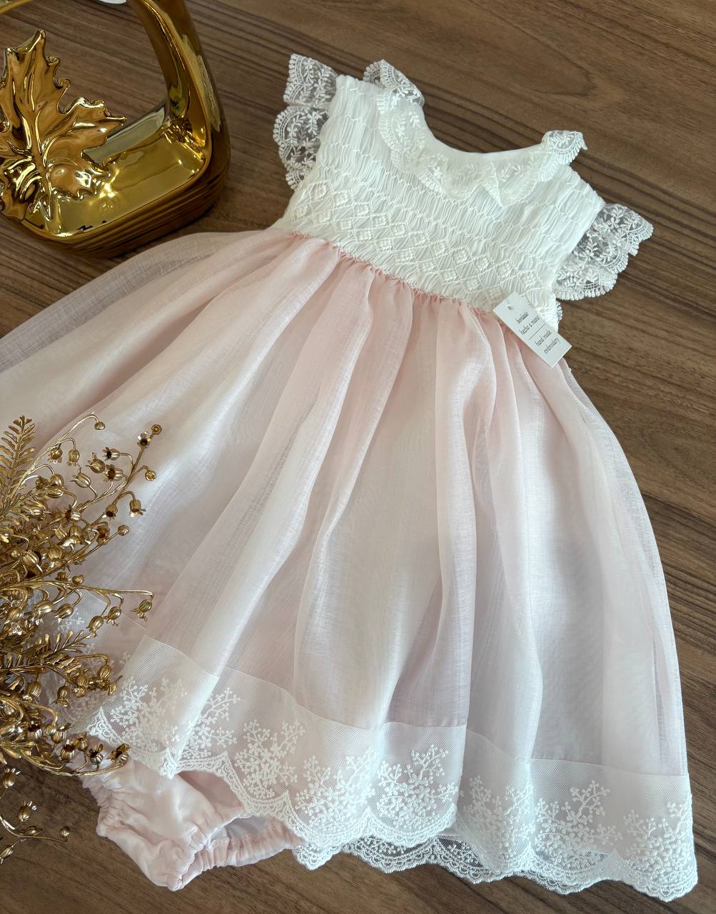 Abito BATTESIMALE PUNTO SMOCK ROSA NISERET