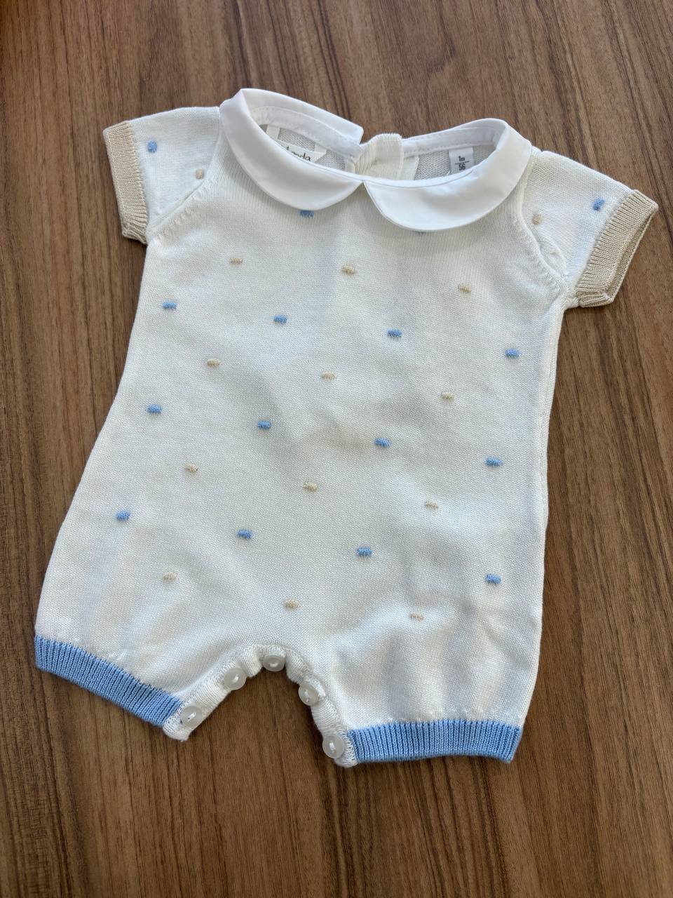 PAGLIACCETTO BIANCO POIS CELESTE E BEIGE MINIBANDA
