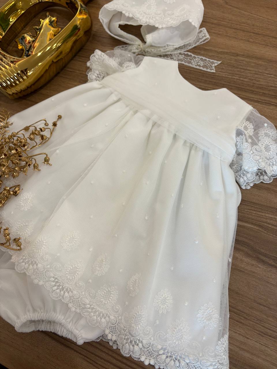 Abito Battesimale bianco RICAMI FIORI NISERET