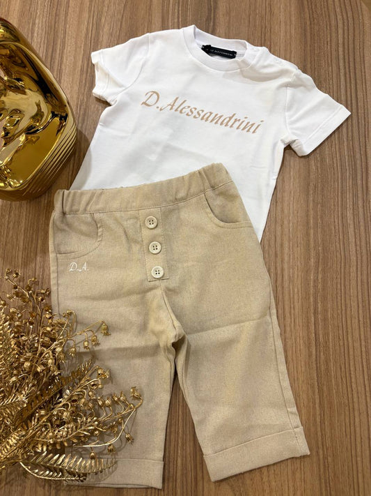T-SHIRT E PANTALONE IN LINO BEIGE DANIELE ALESSANDRINI