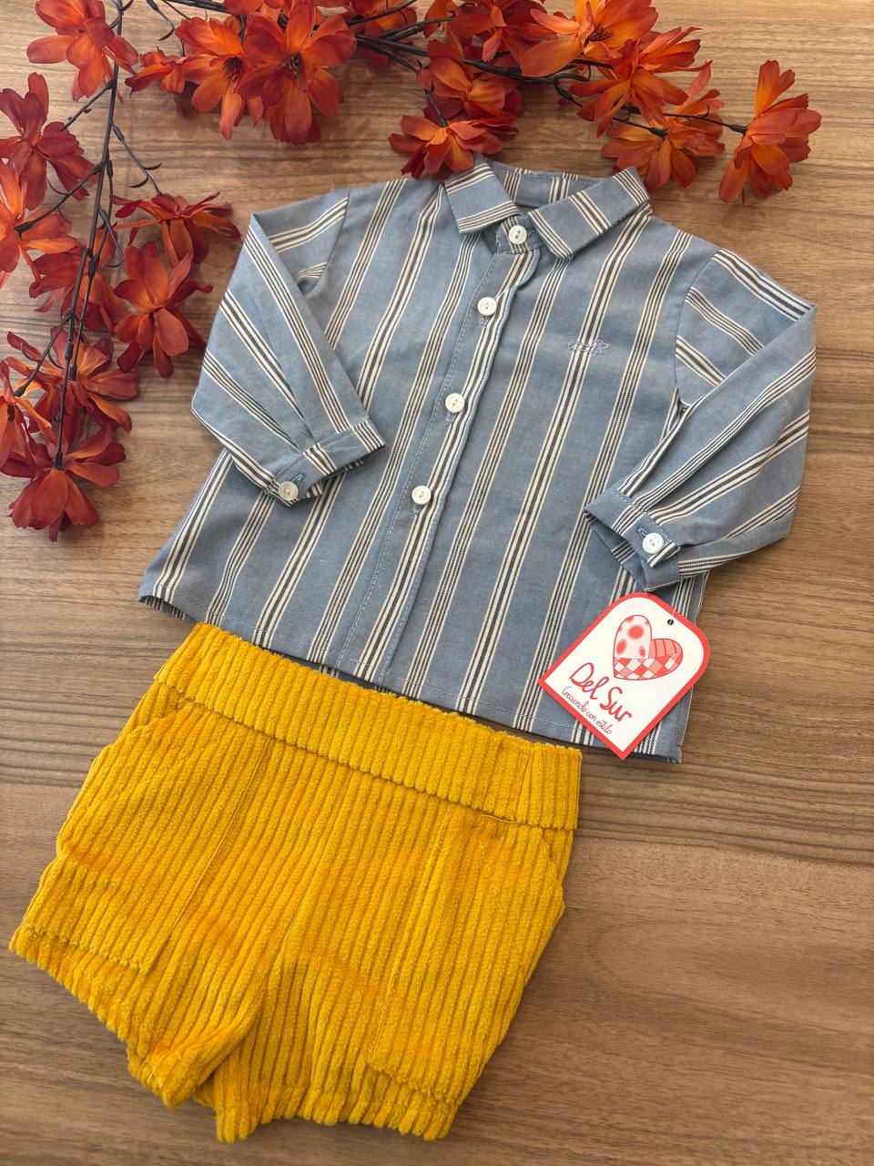 Completo CAMICIA RIGATA e SHORTS SENAPE DEL SUR
