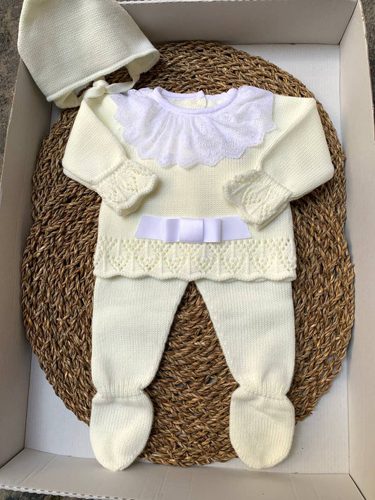 Tutina spezzata con collo IN PIZZO PANNA BABY FASHION