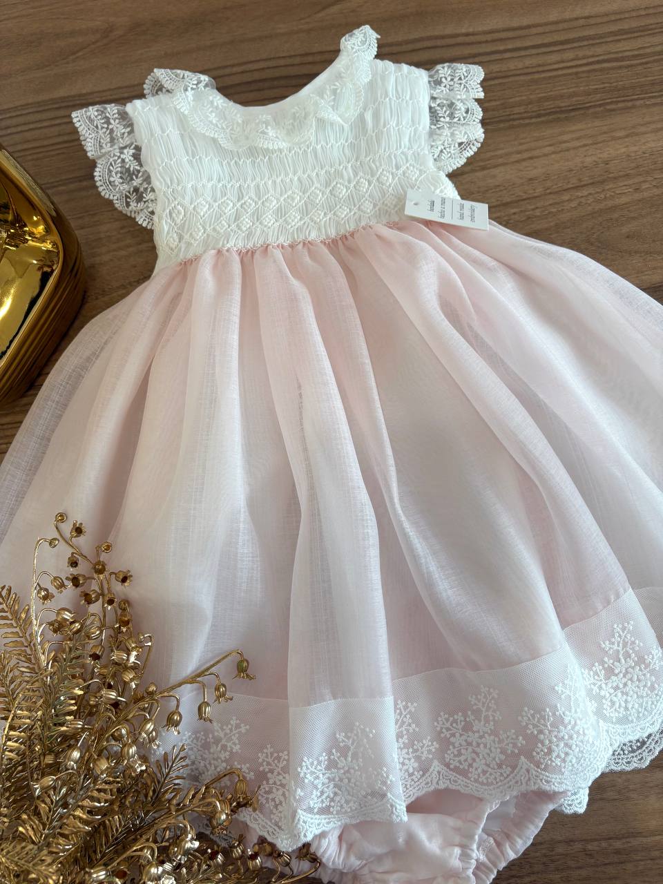 Abito BATTESIMALE PUNTO SMOCK ROSA NISERET