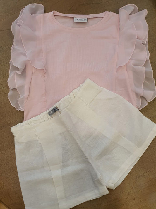Completo t-shirt e shorts bianco in lino