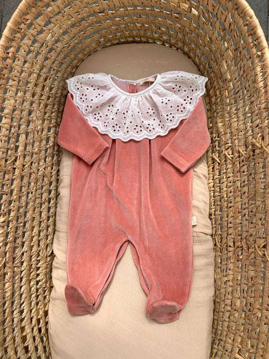 Tutina ROSA ANTICO CON COLLO IN PIZZO SAN GALLO BABY GI