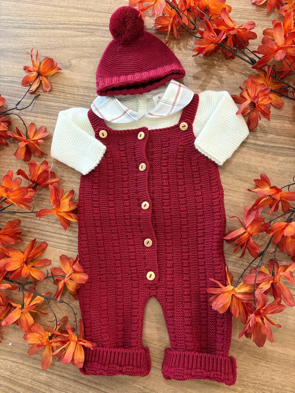 Salopette CON CAPPELLINO BORDEAUX QUADRI BABY FASHION